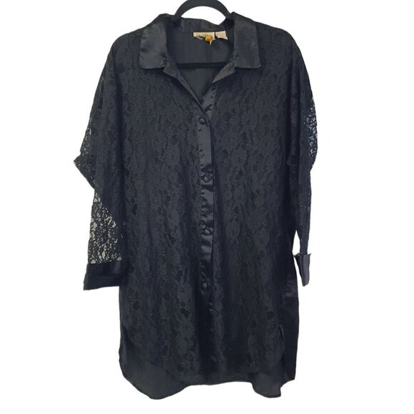 Vintage Victoria Secret Gold Tag Sheer Lace Front Long Sleeve Dress M/L - Picture 1 of 10